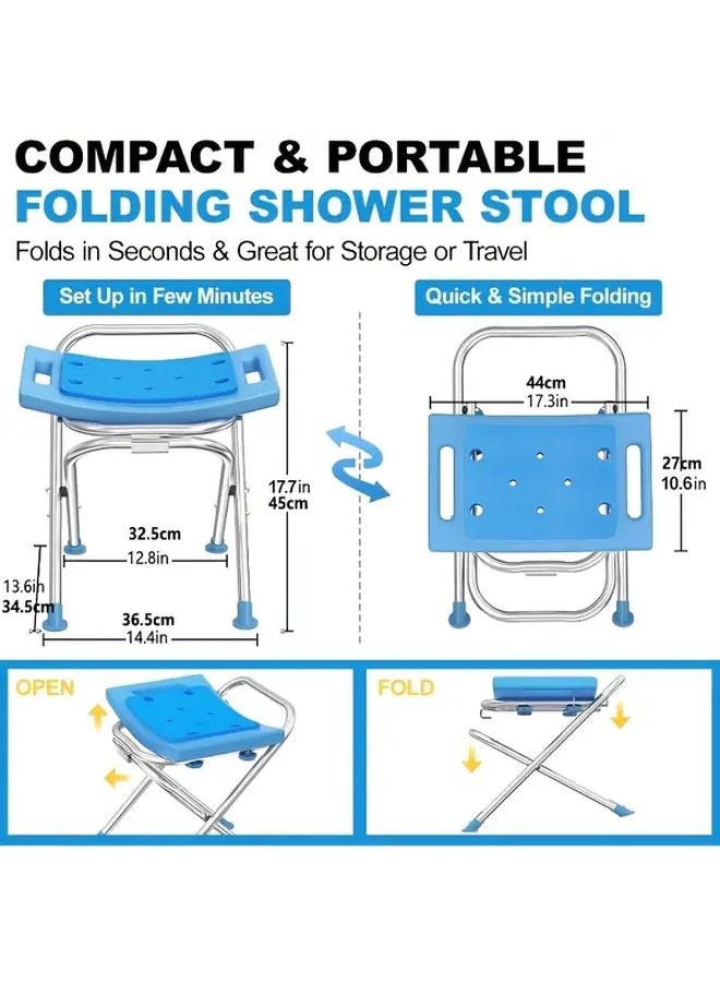 Folding Rectangular Heavy Duty Stainless Steel Bath Stool Supports 400 lbs Ideal for Elderly Disabled - Image 2